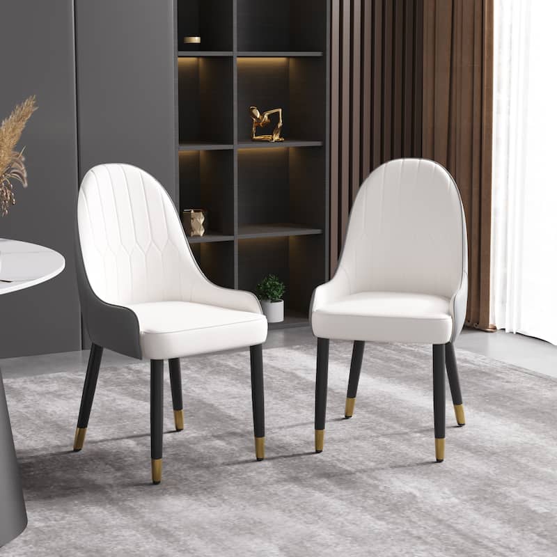 Modern PU Leather Set of 2 Dining Chairs with Metal Legs - Grey&White