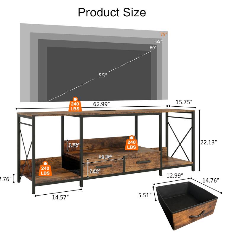 TV Stand with LED Lights Power Outlets