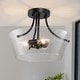 preview thumbnail 1 of 7, Modern 3-Light Drum Glass Semi-Flush Mount Ceiling Light - Black - D13"xH10"