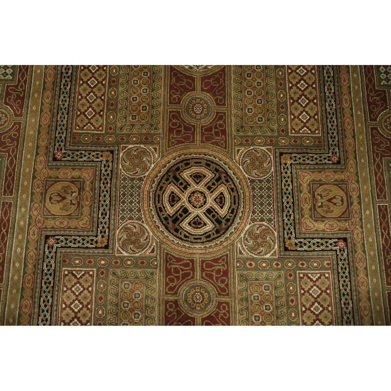 Hand Knotted Oriental 100% Wool Carpet Traditional Geometric Multi-Colored Agra Area Rug - 8' 10'' X 5' 11''