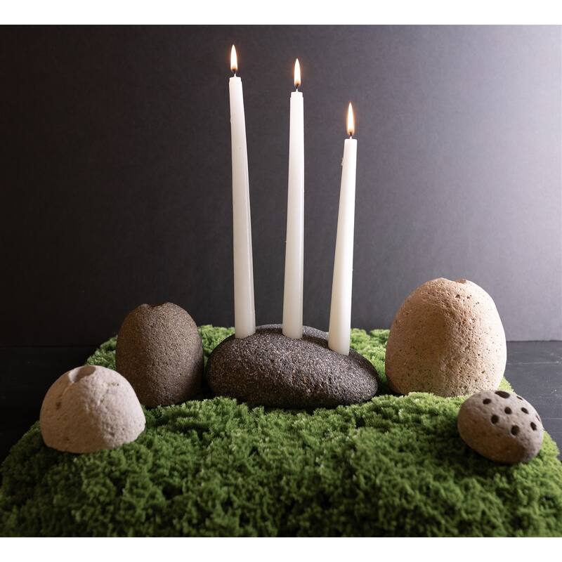 Candleholder Rock 3 Holes Natural 7.5"x5.5"x2.5"- ST - Natural - Natural