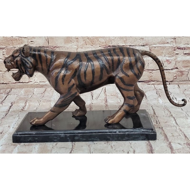 Hot Cast Bronze Tiger Statue Sculpture Figure On Marble Base By Moigniez