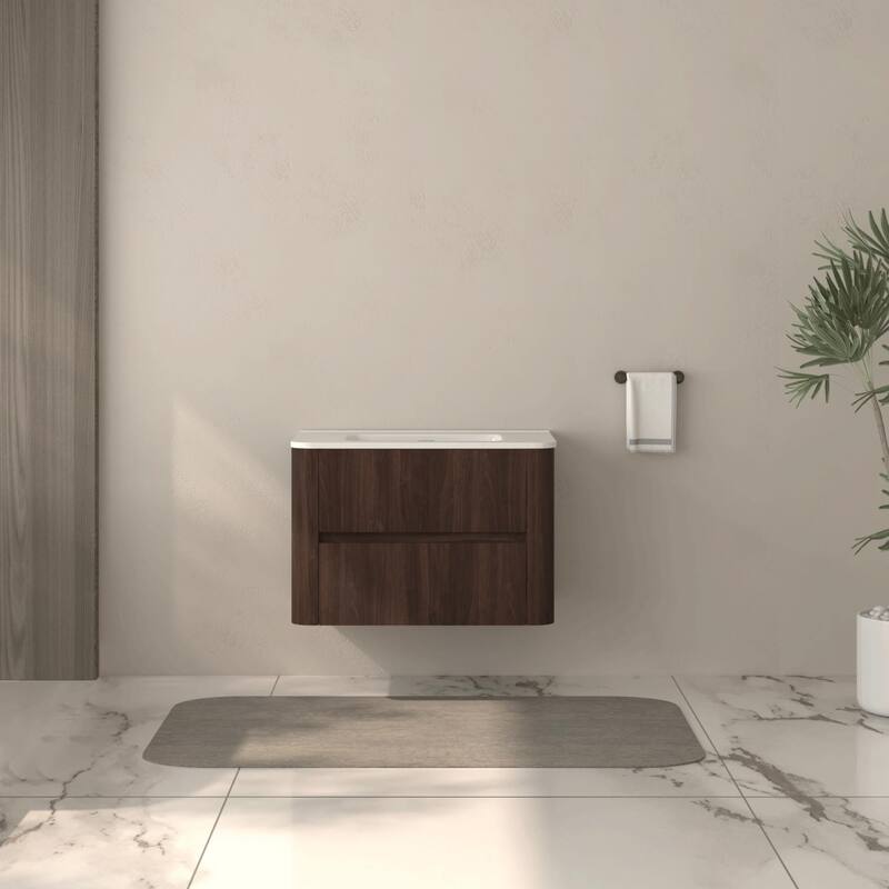 30" Wall Mounted Bathroom Vanity with Sink Floating Vanity Two Drawers Bathroom Cabinet with Ceramic Integrated Sink