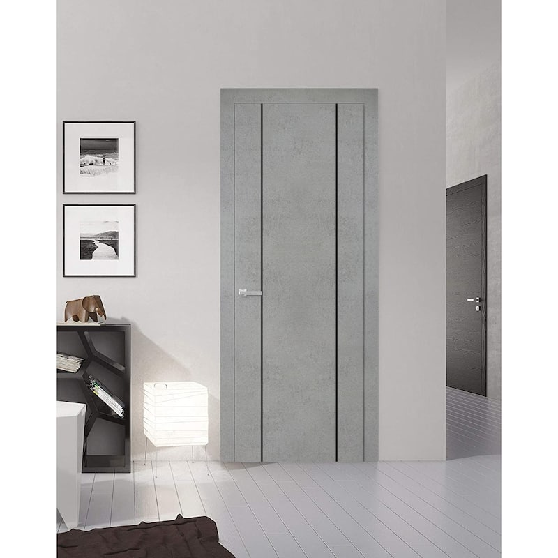 Solid French Door 28 x 80 Planum 0016 Concrete with| Bathroom