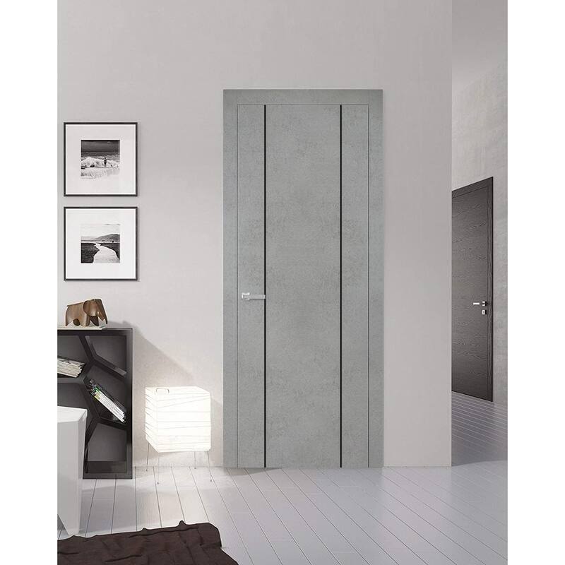 Solid French Double Doors 56 x 80 Planum 0016 Concrete with