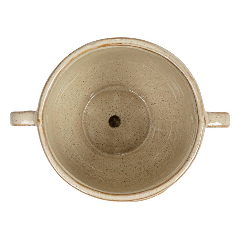 Stoneware Face Planter with Reactive Glaze, Handles, and Saucer - 8.3"L x 6.1"W x 5.8"H