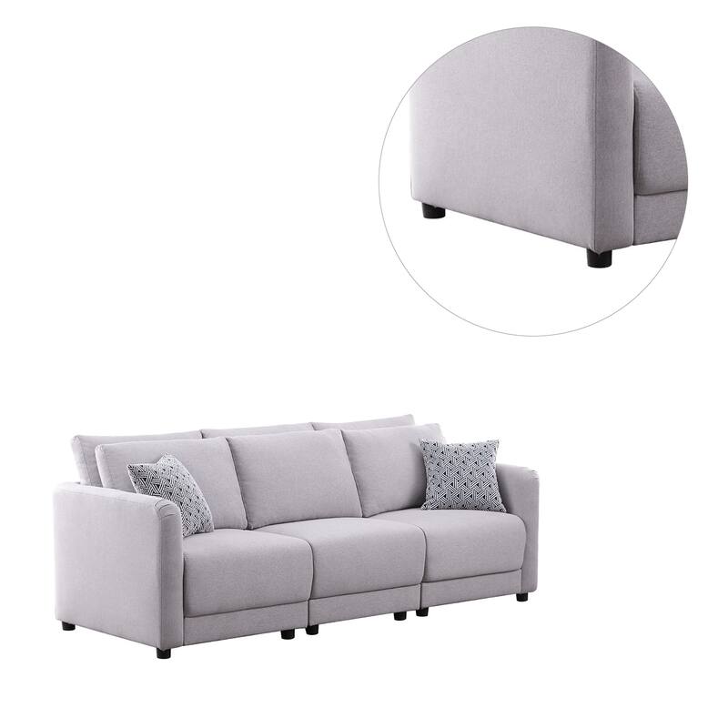 Linen Upholstered Sofa with 2 Pillows in Light Gray