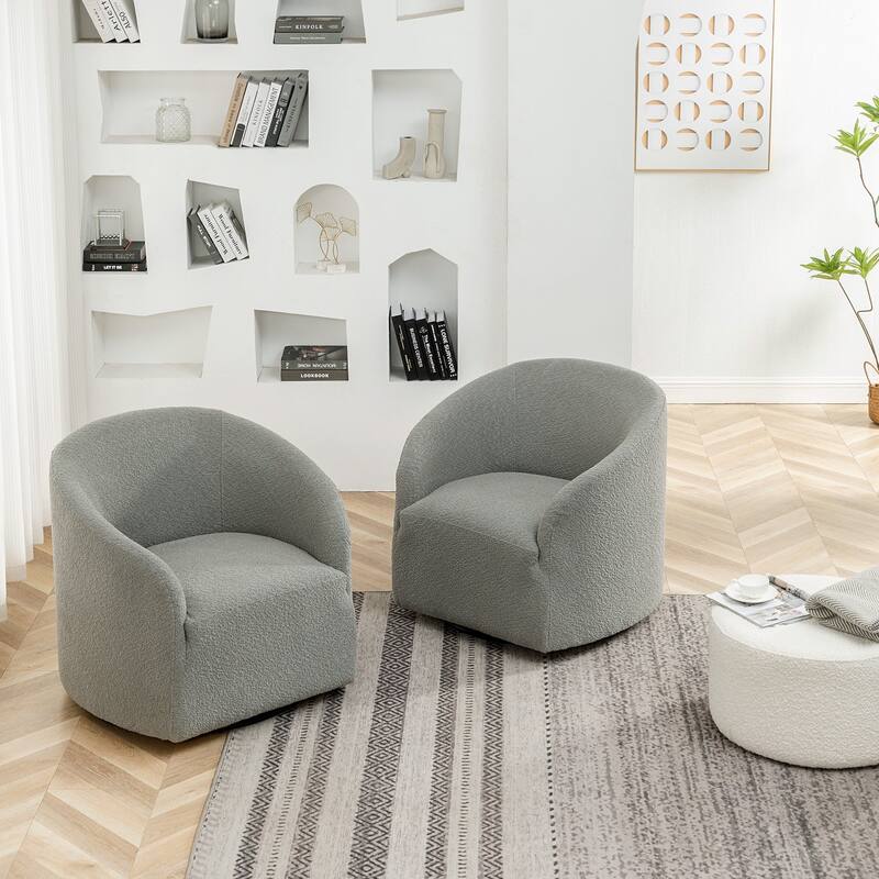 KINWELL 32"W Boucle Upholstered Swivel Barrel Armchair (Set of 2)