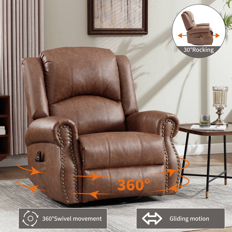 Manual Recliner Chair with Heat & Massage, Ergonomic Lounge Sofa Chair, Swivel Recliner Chair with Side Pocket