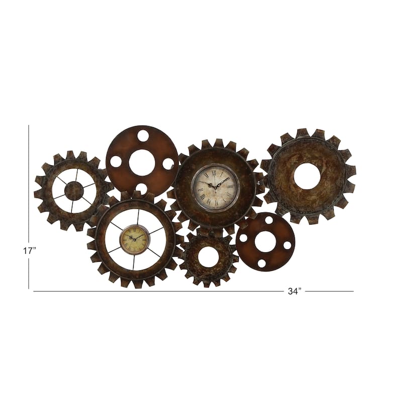 Brown Metal Gear Decorative Wall Clock