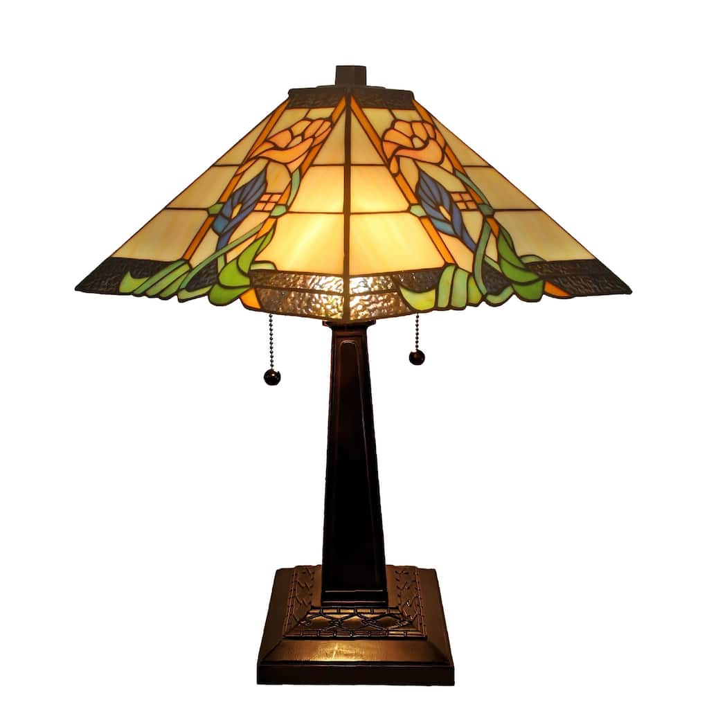 Tiffany Style Table Lamp Mission 23" Tall Stained GlassFloral Flower Decor Nightstand Bedroom Handmade AM058TL14B Amora Lighting