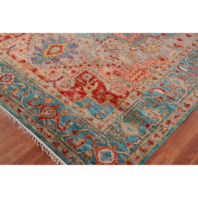Geometric Oushak Oriental Area Rug Handmade Wool Carpet - 7'9" x 9'11"
