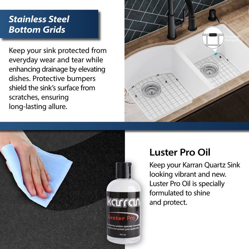 Karran Undermount Quartz 32 in. 60/40 Double Bowl Kitchen Sink Kit