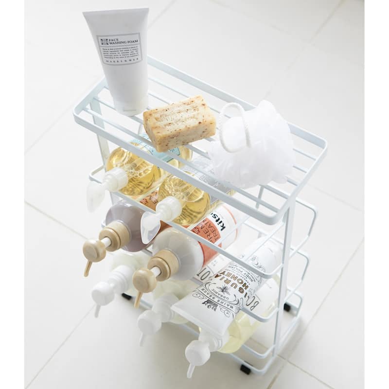 Yamazaki Home Shower Caddy - Three Sizes, Steel, Medium, Holds up to 9 dispensers, Holds 26.4 lbs