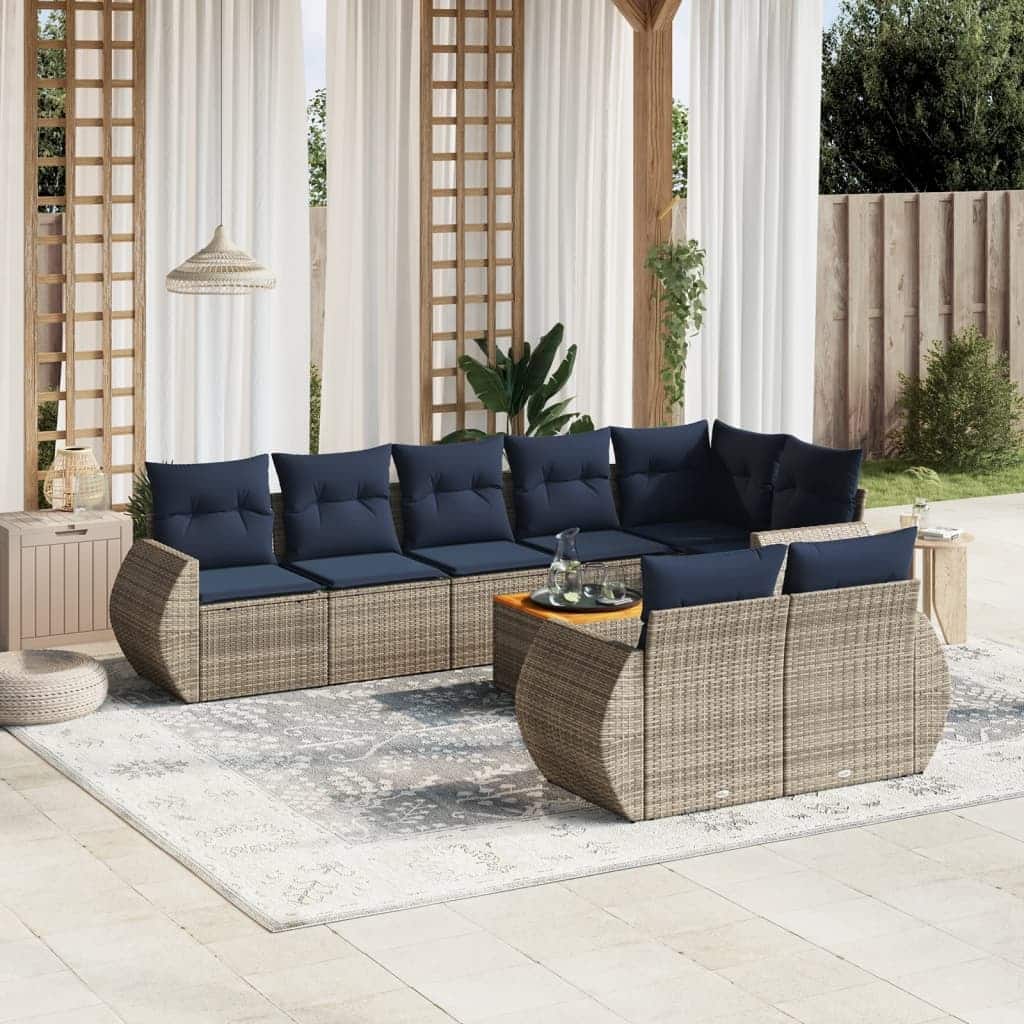 vidaXL 9 Piece Patio Sofa Set with Cushions Gray Poly Rattan