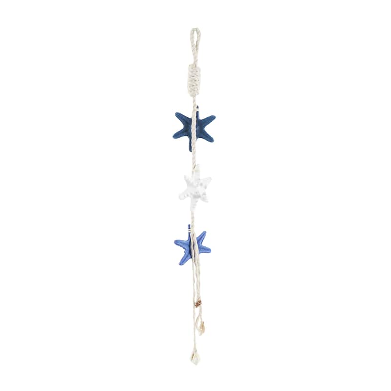 Resin Starfish Handmade Layered Home Wall Decor with White Hanging Rope and Seashell Accents - Cream - Roche River Decor