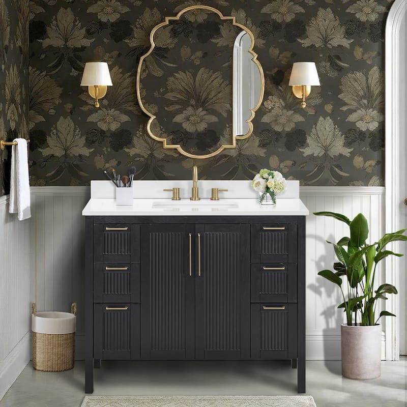 Luka Bathroom Vanity in Black Oak with White Engineered Stone Top
