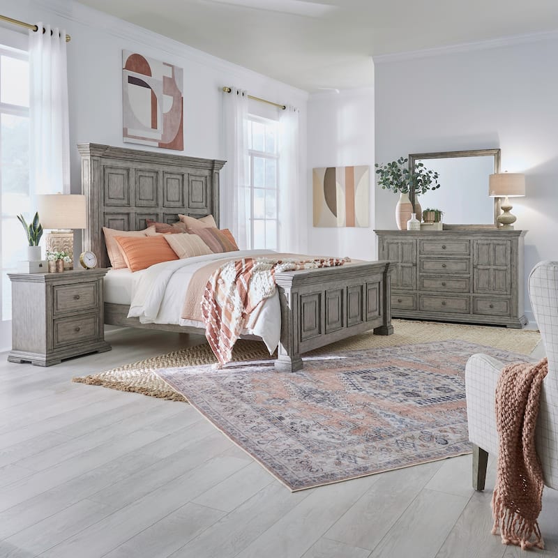 Big Valley Graystone Panel Bed Dresser and Mirror Nightstand - King