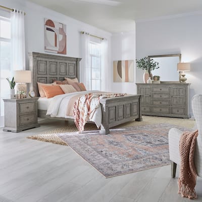 Big Valley Graystone Panel Bed Dresser and Mirror Nightstand