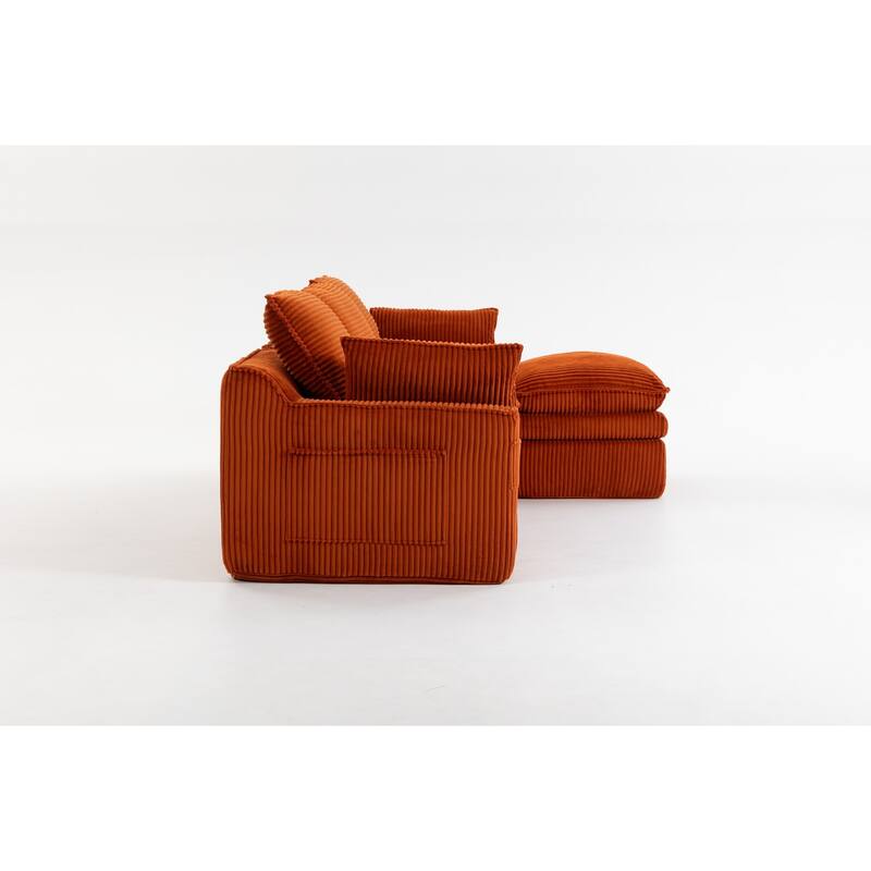 103" L-Shaped Corduroy Boneless Sectional Sofa with Movable Ottoman
