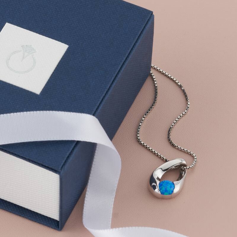 1 ct Created Blue Opal Pendant Necklace in Sterling Silver