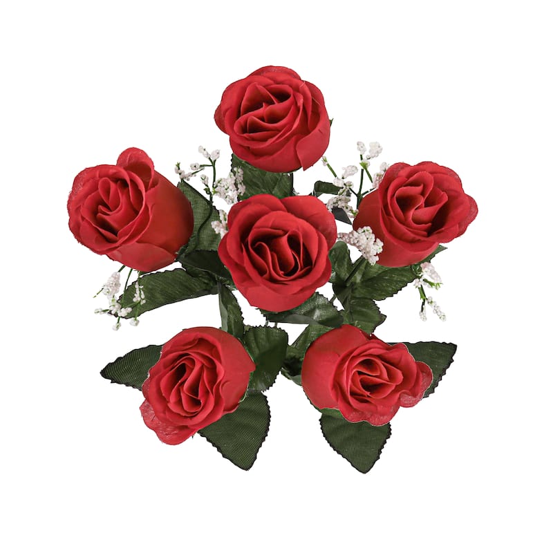 Set of 12 Red Artificial Rose Bud Flower Stem Bush Bouquet 14in - 14" L x 6" W x 6" DP