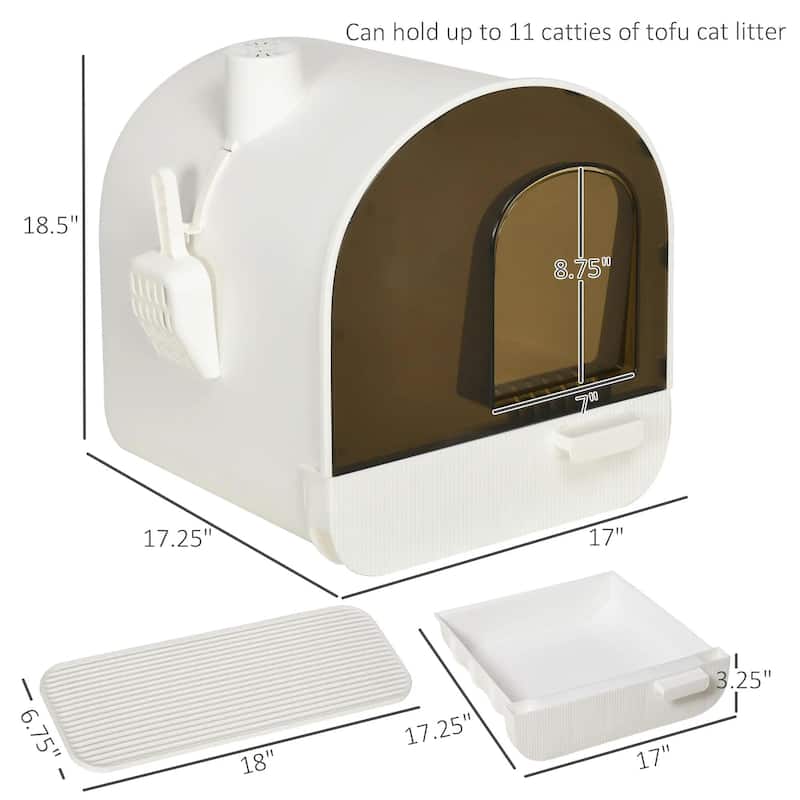 white Cat Litter Box with Lid with Scoop and Filter
