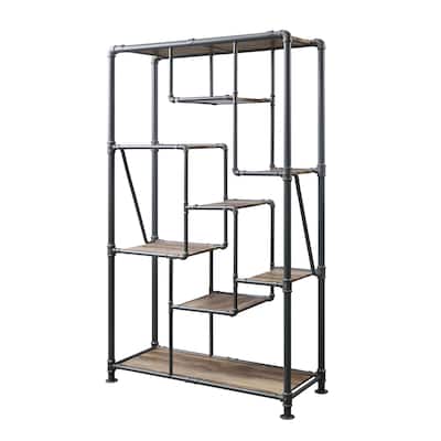 Mankato Antique Oak and Sandy Grey 8-Shelf Bookshelf