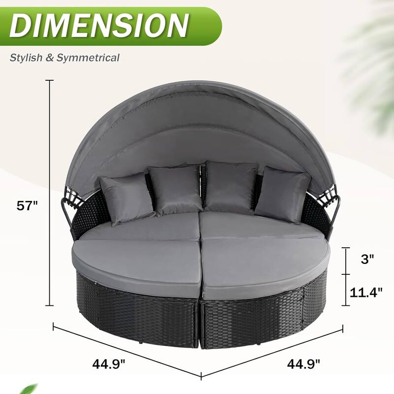 Nuon 4piece Outdoor Black Wicker Patio Round Daybed Sectional Sofa Set