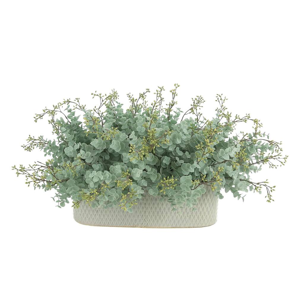 Seeded Eucalyptus Arrangement in an Oval Ceramic Pot - Teal, Green, Gray