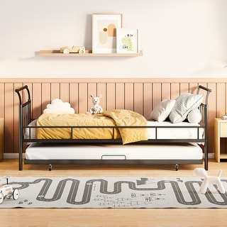 Metal Daybed with Trundle Bed and Curved Handle
