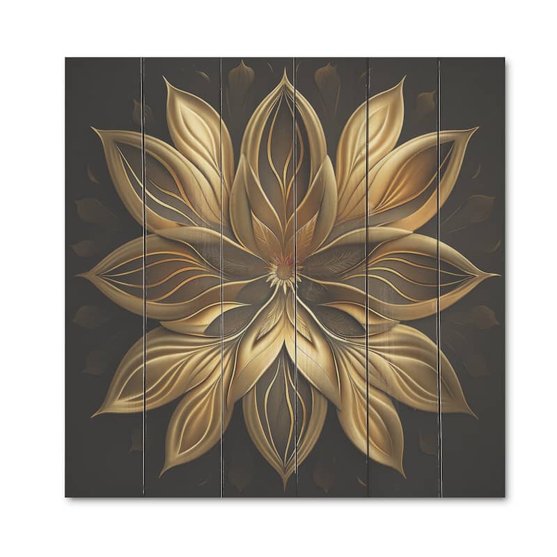 Designart 'Glamourous Lily On Black I' Floral Lily Wood Wall Art - Natural Pine Wood