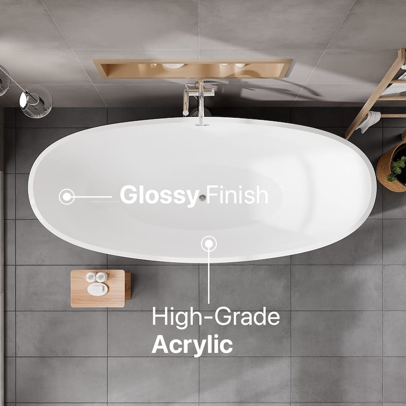 Eviva Bella Glossy White Acrylic Double Slipper Freestanding Bathtub