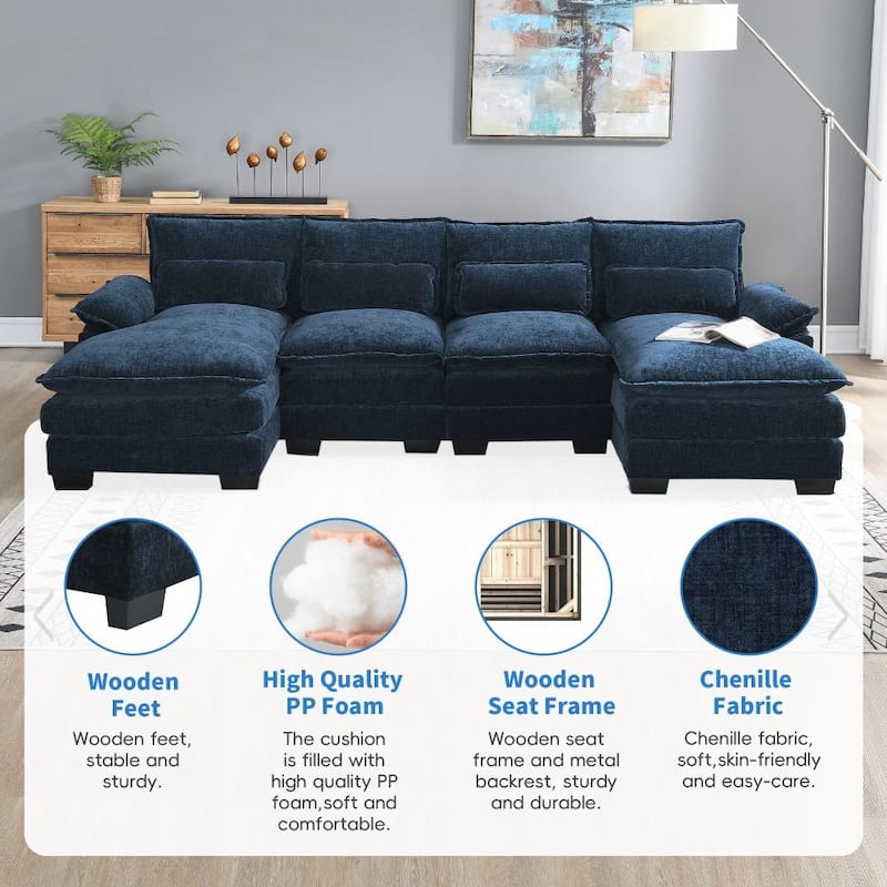 Modern U-shaped Sectional Sofa with Waist Pillows，Sleeper Sofa Couch with Chaise Lounge