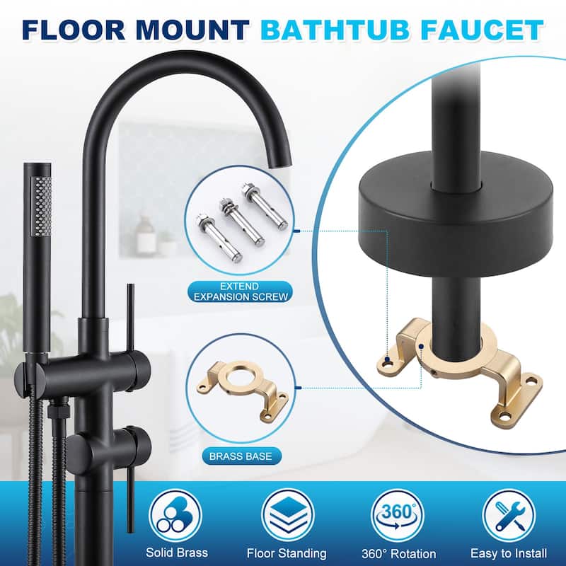 WOWOW Double Handle Freestanding Tub Faucet with Handheld Shower