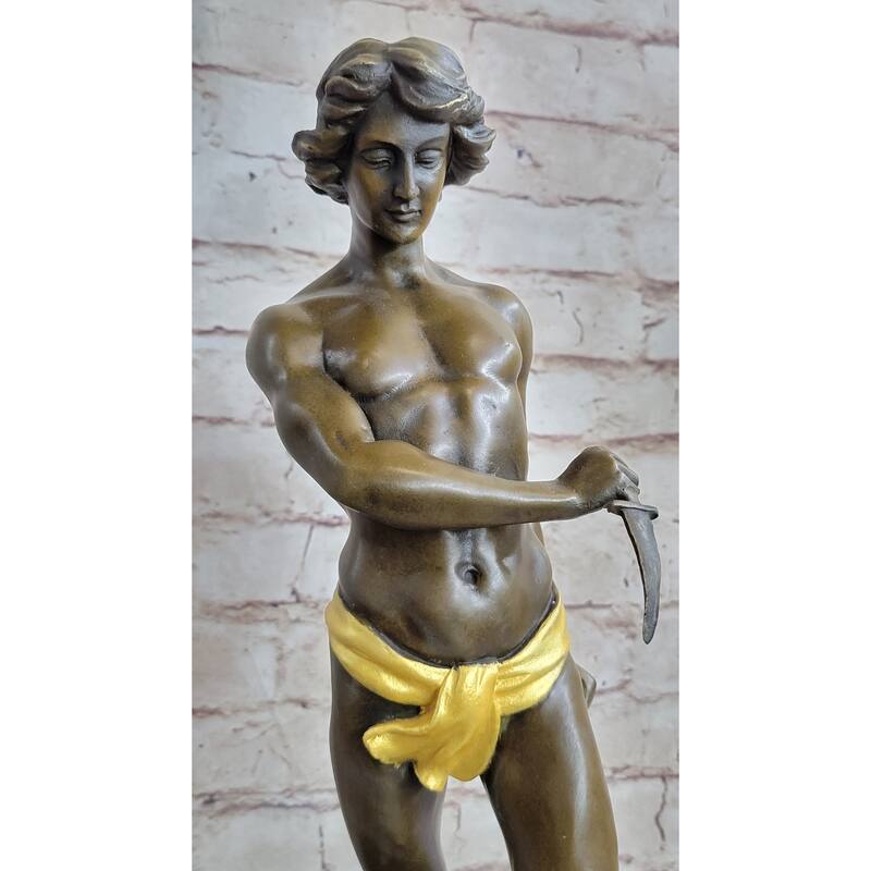 Hot Cast Art Deco Young Boy Killing Cougar With Dagger Bronze Sculpture Statue