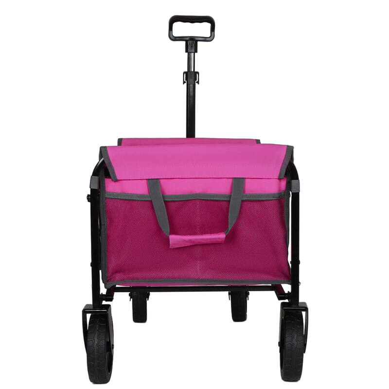 All-in-One Convertible Folding 4-Wheel Trolley with Bench Seat and Dog Leash - Heavy Duty Foldable Utility Trolley for Camping
