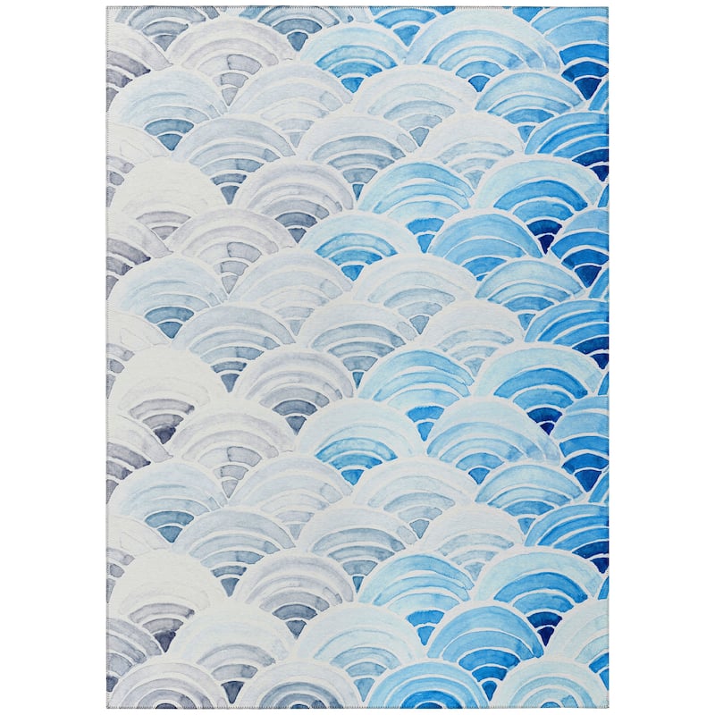 Indoor/ Outdoor Surfside Wave Washable Rug New - Blue - 8' x 10'