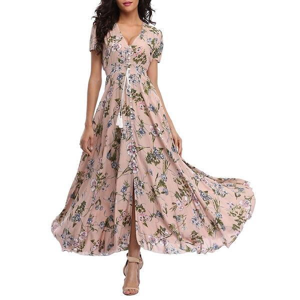 Shop Vintageclothing Women S Floral Print Maxi Dresses Boho Button