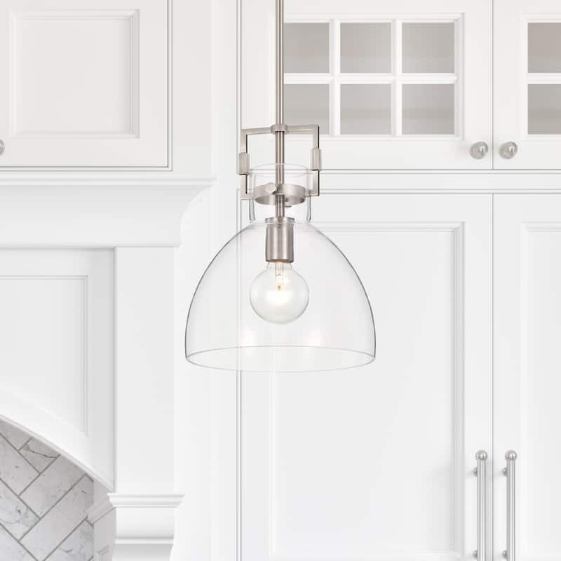Brushed Nickel 1-Light 10 Inch Bowl Shaped Clear Glass Pendant