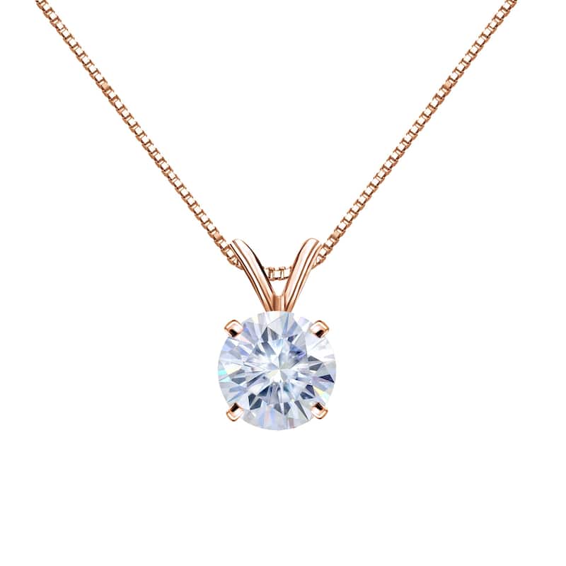 Auriya 14KT Gold 1/2ctw Round Solitaire Moissanite Necklace - 5 mm - 5 mm