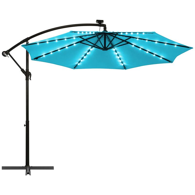 Gymax 10ft Solar Patio Umbrella Outdoor Offset Hanging Umbrella w/ 40