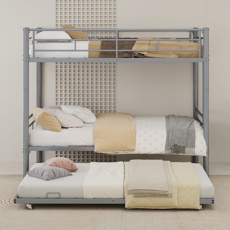 GDFStudio - Heavy-Duty Metal Twin over Twin Bunk Bed with Guardrail