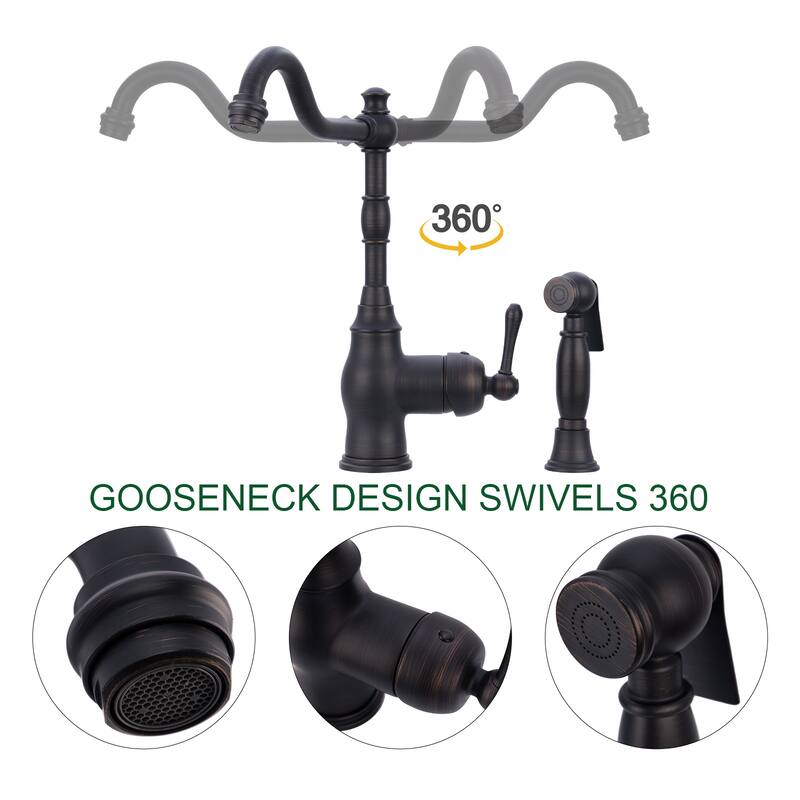 One-Handle Copper Widespread Kitchen Faucet with Side Sprayer