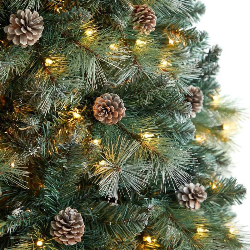 8ft. Frosted Tip Pine Artificial Christmas Tree with 500 Clear Lights, Pine Cones & 1112 Branches - Snow-Kissed X-Mas Tree