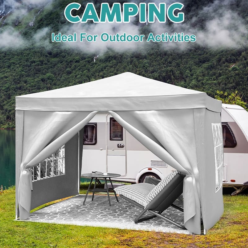 Anmytek Pop Up Canopy Tent with Sidewalls 10x10 Outdoor Gazebo Waterproof UV Protection Portable Shelter White