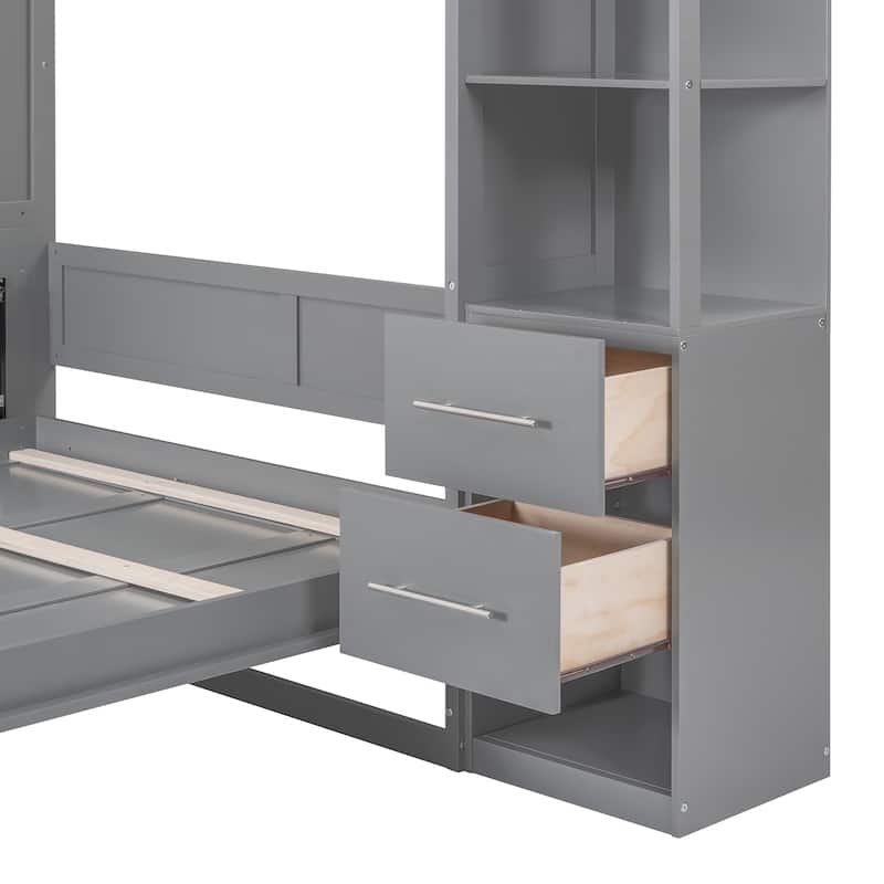 Queen Murphy Bed with Shelves, Drawers & LED Lights