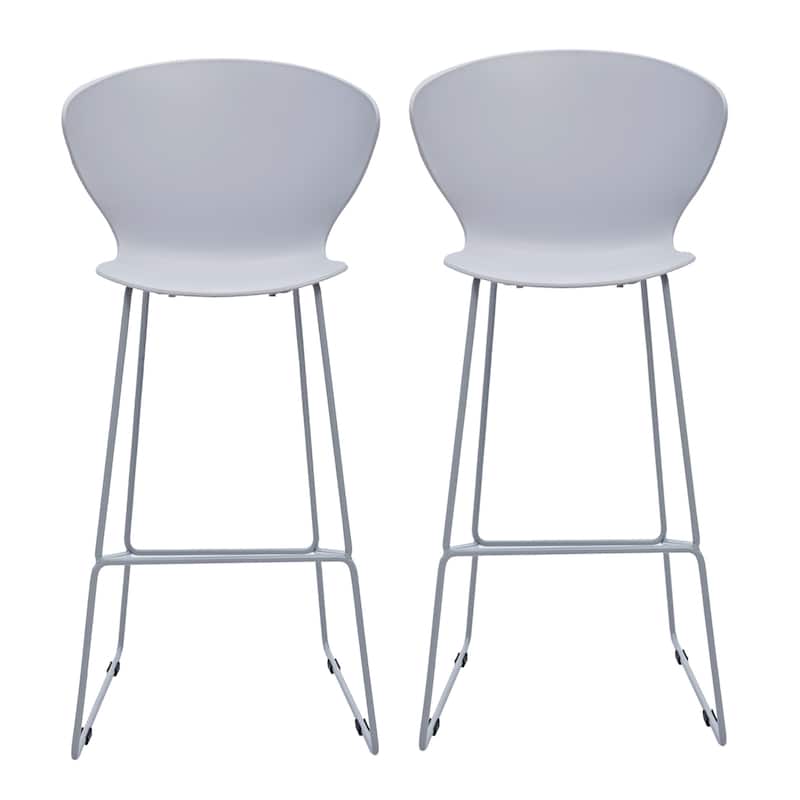 HomeRoots Set of Two 30" Gray Heavy Duty Plastic and Metal Low Back Bar Height Bar Chairs