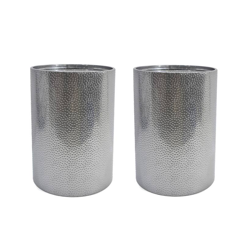 Modern Round Side Table with Gorgeous Hammered Surface and Sturdy Iron Frame for Living Room (Set of 2)