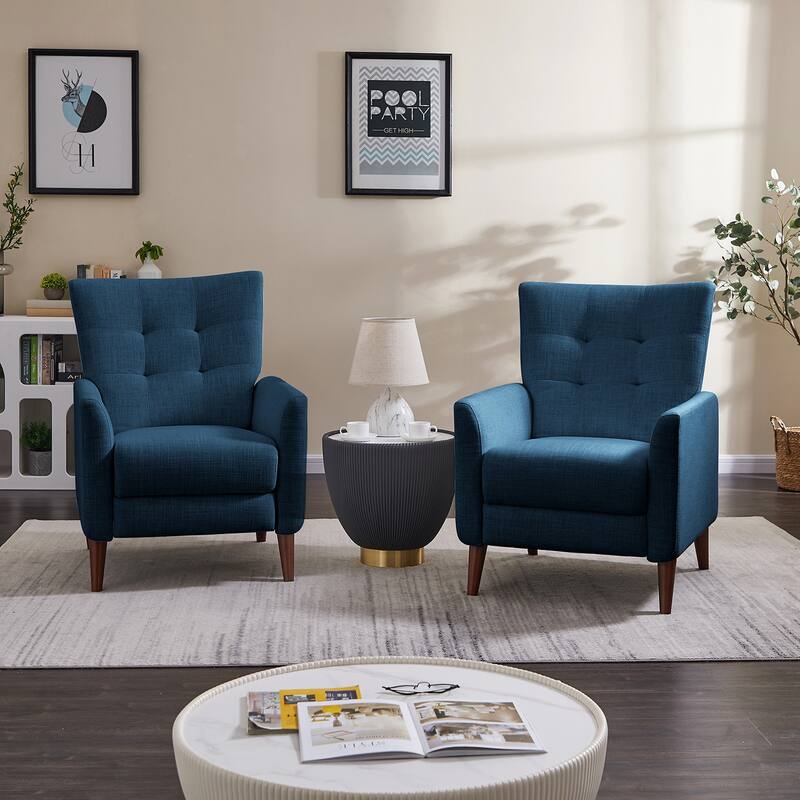 Aurora Modern Manual Recliner Set of 2 with Solid Wooden Legs - Navy
